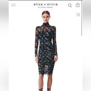 Alice + Olivia DELORA TURTLENECK LONG SLEEVE MIDI DRESS